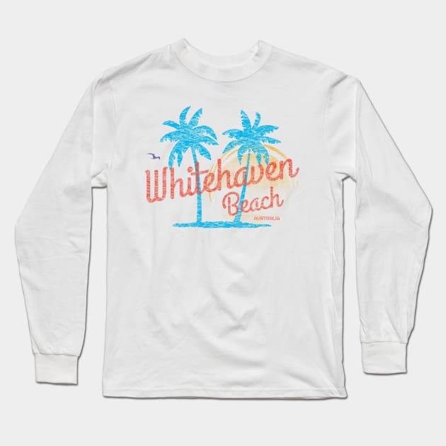 Whitehaven Beach, Australia Retro Vintage Faded Surfer Long Sleeve T-Shirt by Hashtagified